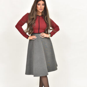 שמלת ג’רזי עבה בורדו אפור עם סרט שחור