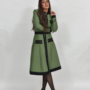 שמלת באנדג׳ ירוק זית שחור עם רוכסן