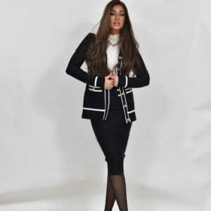 סט באנדג׳ קרדיגן וחצאית שחור לבן
